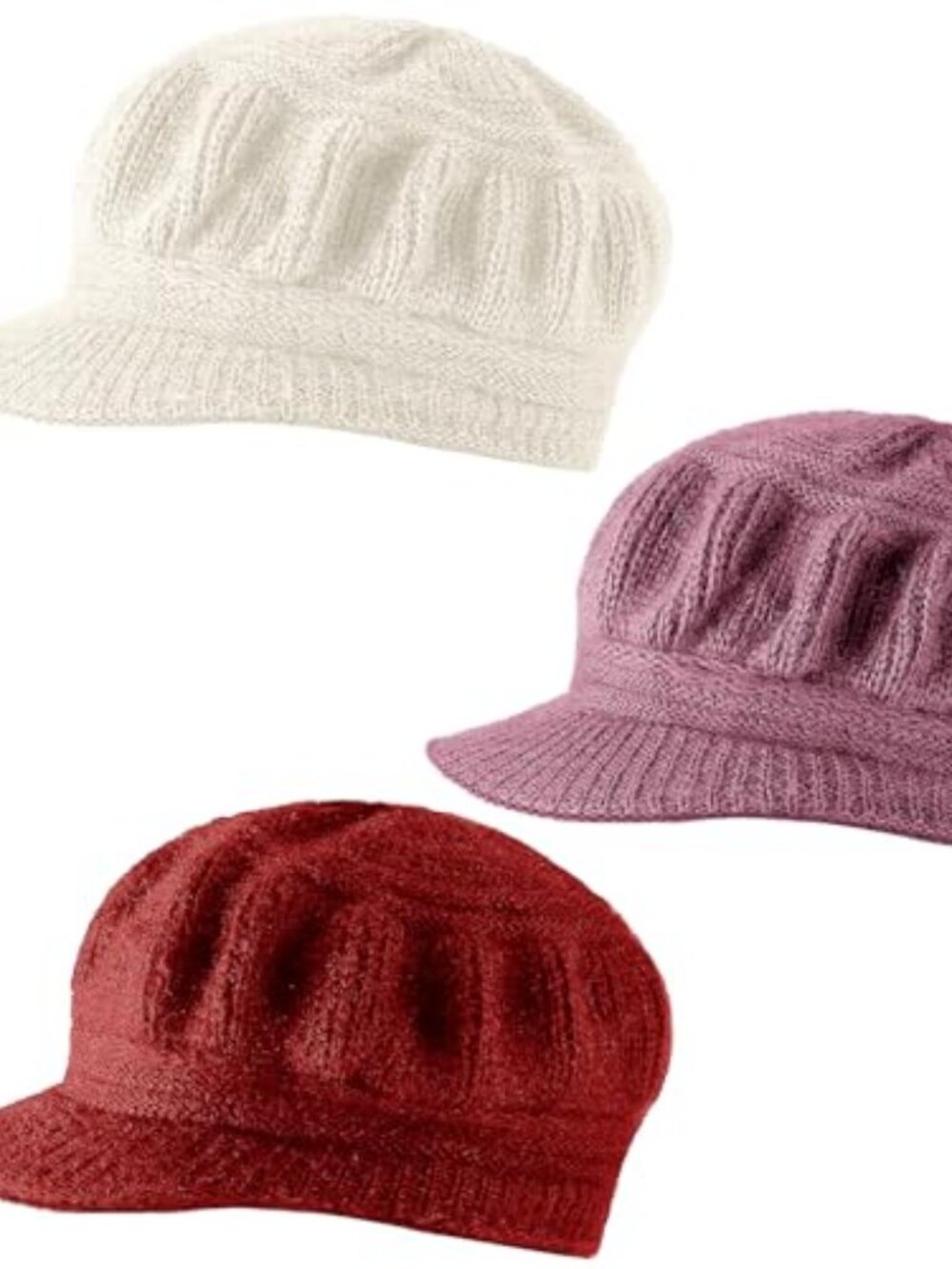 3 Pieces Women Warm Hat for Winter Slouchy Beanie Cap with Visor Knitted Newsboy